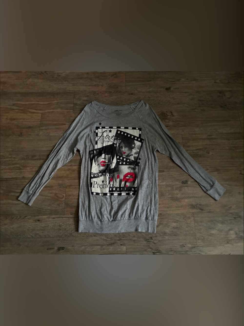 Graphic Grey Long Sleeve Sweatshirt with Red Accents